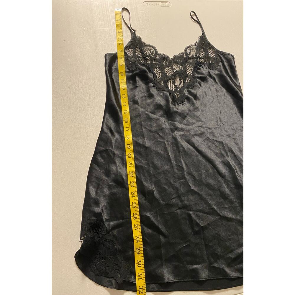 Vintage Victoria Secret Large Slip Black Satin Lace Adjustable Straps Y2K - Picture 6 of 8